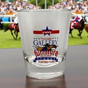 Rare Vintage 1999 Gallery Furniture Stakes Shot Glass TurfwayPark Kentucky EUC - Bild 1 von 5