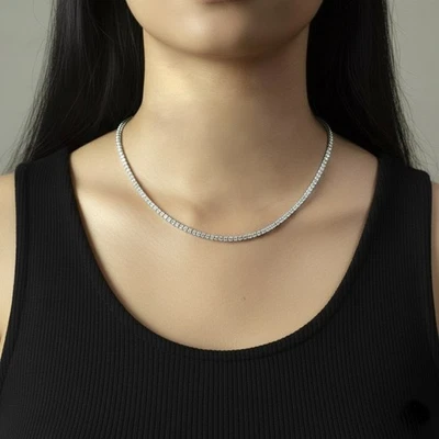 15.00 Carat D/VS Lab-Grown Round Diamond Tennis Necklace In White Gold 17 inches - Image 1 of 4