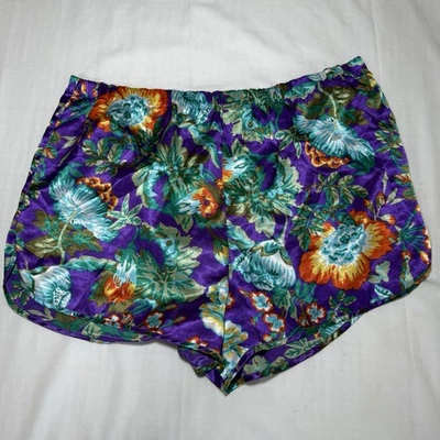 Vintage Victoria Secret Floral Satin Pajama Shorts Panties Gold Label M Cheeky - Image 1 of 4