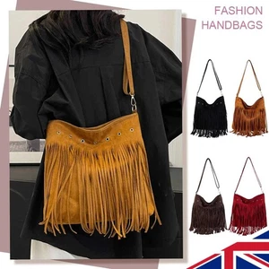 Women Vintage Messenger Bag Suede Leather Retro Tote Handbag Western Cowgirl Bag - Picture 1 of 24