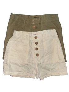 2 Pair Rip Curl High Waisted Light Tan Ivory Button Up Linen Shorts Womens XS - Picture 1 of 7