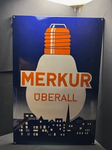 Merkur XXL Glühlampen Emailschild 120 x 80 cm - D um 1950 - Glühlampe Glühbirne - Bild 1 von 7