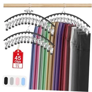 3 Pack Legging Organizer for Closet Hanging, Pants Hangers with 15 Clips Holds - Picture 1 of 7