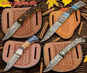 EXQUISITES, 4 STÜCK HANDGESCHMIEDETES DAMAST KLAPPTASCHENMESSER BACK LOCK - Bild 1 von 10