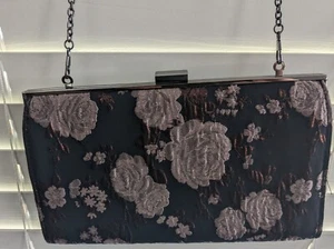 Estee & Lilly Crossbody Brocade Floral Print On Black Evening Bag - Picture 1 of 6