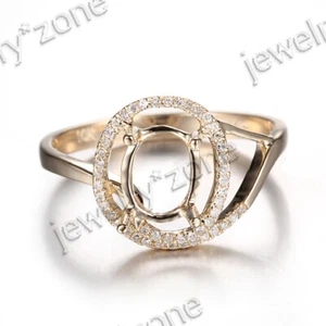 8x6mm Oval Cut Semi Mount Natural Diamond 18k Yellow Gold Anniversary Fine Ring - Picture 1 of 8