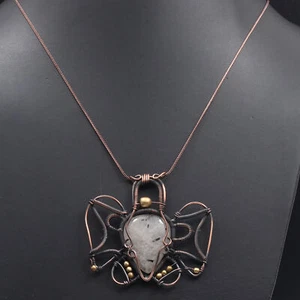 Rutile Quartz Gemstone Copper Wire Wrapped Handmade Necklace 20" Jewelry G1605 - Picture 1 of 3