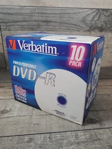 Verbatim DVD-R 4.7GB 16x Speed 120min Inkjet Photo Printable AZO+ 10 Pack New - Afbeelding 1 van 17