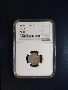 1886 Belgium Fifty Centimes NGC AU53 FLEMISH 50C Coin PRICED TO SELL RIGHT NOW!! - Picture 1 of 4