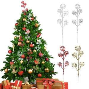 10x Glitter Fern Leaf Stems Artificial Leaves Christmas Wedding Xmas Tree A K0Q4
