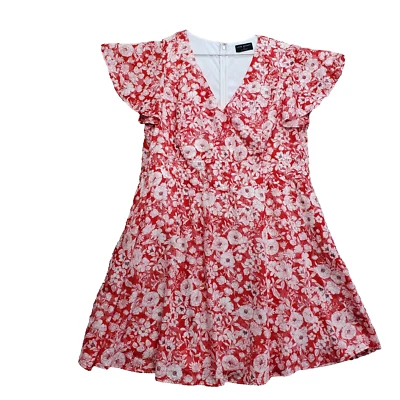 Lane Bryant Lena Fit & Flare Dress Women's 16P Red White Floral Surplice Neck - Image 1 of 4