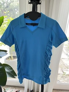 Athleta Shirt Damen Large blau Birdie Polo geraffte Seiten Golf Freizeit defekt* - Bild 1 von 9