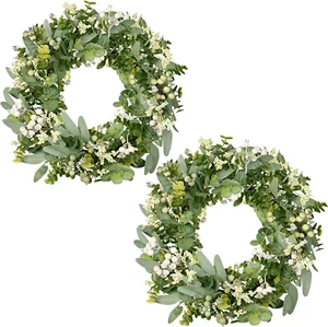 Artificial Spring Summer Greenery Wreaths for Front Door Green Eucalyptus Leaf W - Picture 1 of 7