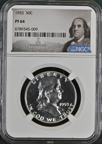 1953 Proof Franklin Half Dollar - NGC PF 64 Benjamin Franklin Label Cover