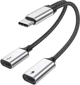 USB C Splitter, USB C Male to Dual USB C Female Y Adapter, 2-Port USB C Hub, - Picture 1 of 7