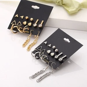 9 Pairs Gold/Silver Plated 6 Studs and 3 Hooks Earrings Sets - Picture 1 of 10