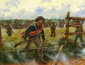 Impresión en lienzo firmada por Mark Maritato de la Guerra Civil línea de escaramuza confederada 24x18 - Imagen 1 de 1