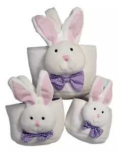 Nesting Easter Bunny Baskets 3 Pc Plush White Rabbits - Picture 1 of 9