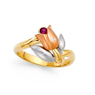 ORO - 14K Anillo Flor Elegante Circonita Cúbica Oro Tricolor Foto 1 de 4