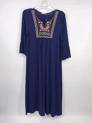 Vestido Flamingo Urban Feminino Médio Azul Marinho Bordado Decote Dividido Excelente Estado Usado - Imagem 1 de 2