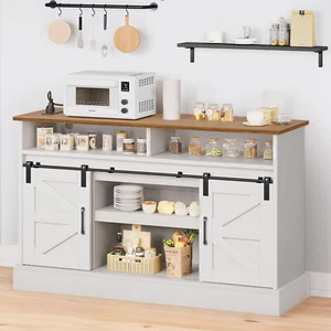 52" Kitchen Buffet Cabinet Wine Bar Cabinet Liquor Pantry w/Floating Shelf White - Picture 1 of 5