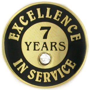 PinMart's Gold Plated Excellence in Service 7 Year Award Lapel Pin - Picture 1 of 2