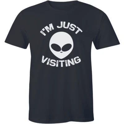 I'm Just Visiting Shirt UFO Spaceship Antisocial Party Men's T-shirt Gift Tee - Image 1 of 4