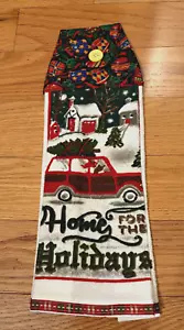 Toalla de cocina colgante, casa de Navidad para las vacaciones, coche con árbol, algodón, - Imagen 1 de 4