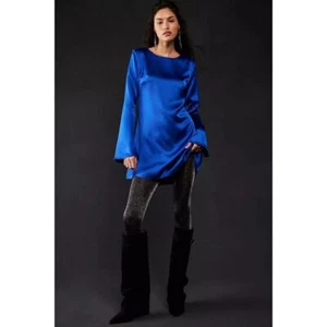 NWT Free People DELFI Amber Mini Shift Dress $368 SMALL Colbalt Blue Long Sleeve - Picture 1 of 4