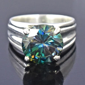 7.50 Ct Certified Treated Blue Diamond Solitaire Men's Ring In 925 Silver - Picture 1 of 7