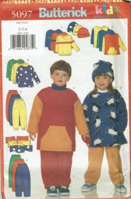 Butterick Sewing Pattern 5097 Top Pants Hat Scarf Child Size 2-4 - Image 1 of 2