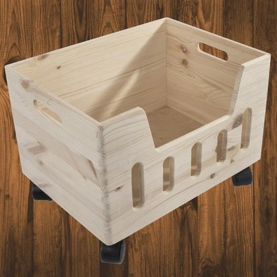 Large Non-Lidded Open Storage Box Crate on Wheels Cut Out Front / 39x29x28 cm - Image 1 of 4