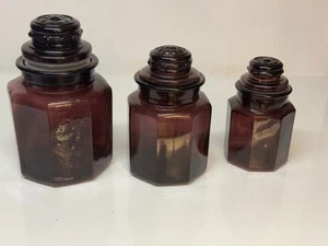 LE Smith Glass Paneled Canisters MCM Very n1ce Set of 3-1 Tiny Flaw (See Photos) - Picture 1 of 14