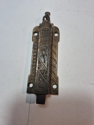 Parafuso deslizante antigo vitoriano Eastlake com mola superfície trava de porta ferragens  - Imagem 1 de 4