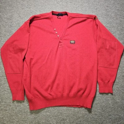Paul And Shark Yachting Sweater V Neck Mens Large 60% Wool Red Cardigan Italy - Image 1 of 4
