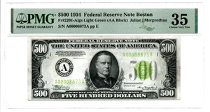 Fr. 2201-A 1934 Light Green Seal Federal Reserve Note. PMG Choice VF 35 - Picture 1 of 2
