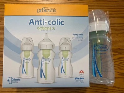 Dr. Brown's Options + Juego de biberón de plástico anticólicos de cuello ancho - 9 oz 4 unidades Foto 1 de 2