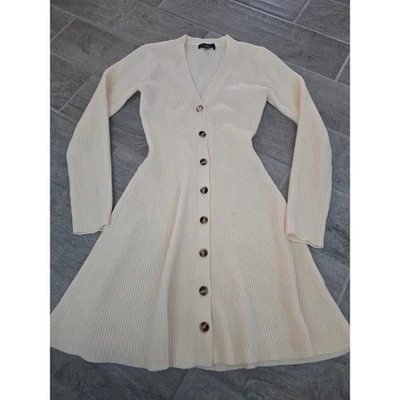 Lulus Sweater Dress Button Front Long Sleeve Knit Fit Flare Cream Size Small - Image 1 of 4