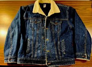 GAP XL Vintage Blue Denim Sherpa Lined Mens Trucker/Motorcycle Jean Jacket EUC - Picture 1 of 10