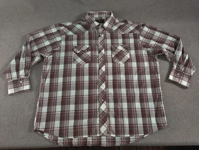 Camisa Rustler Wrangler Para Hombres 2XL Grande Marrón A Cuadros Perla A Presión L/S Western Metálica Foto 1 de 4