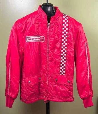 Firestone Car Coat sz Medium Red Jacket 70's  Vtg Racing Jacket - Image 1 of 4