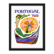 Portugal Travel TWA Airline Windmill Mermaid Framed Wall Art Print 18X24 In