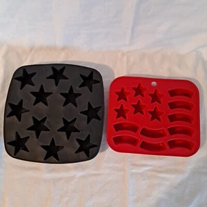 Lot 2 IKEA Silicone ICE CUBE TRAY STARS & STRIPE Candy Mold Wax Chocolate FLAG - Picture 1 of 12