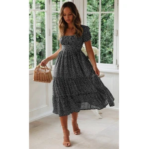 Women's Cute Bohemian Floral Print Long Midi Casual Dress - Picture 1 of 16