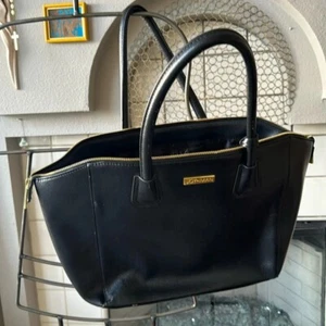 Joy & Iman Black Leather Tote Large Shoulder Bag Best Friend Satchel Top Handles - Picture 1 of 15