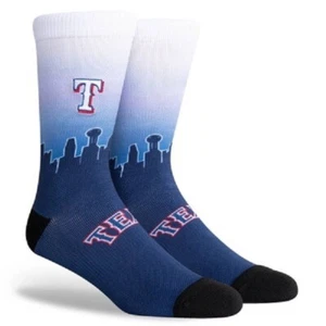 New! Texas Rangers Skyline Sky Crew Socks Mens Large Fits Size 6-12 MLB - Picture 1 of 1