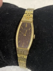 Seiko Uhr Damen 15mm goldfarben weinrotes Zifferblatt 1320-5019 R neue Batterie 6,5" - Bild 1 von 6