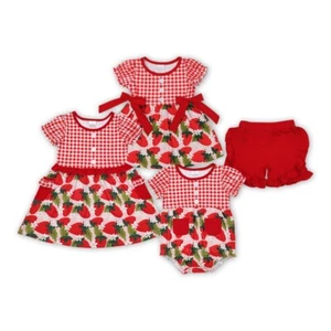 Summer Kids Girls Sister Clothes Cute Strawberry Matching Suit Set Dress - Picture 1 of 8