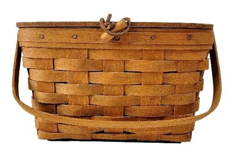 VTG Longaberger Wood Handwoven 1985 Basket Small Purse Succulent Planter Handle Cover