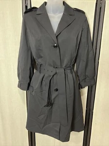 Adrienne Vittadini Sz 8 Black Trench Coat Jacket Button Front Belt Stretch - Picture 1 of 3